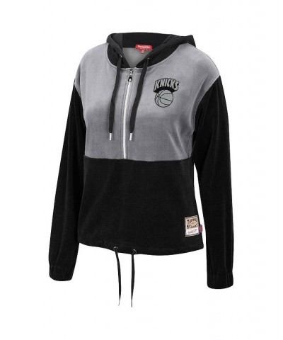 Women's Black Gray New York Knicks Hardwood Classics Velour Half-Zip Hoodie Black $45.60 Sweatshirts