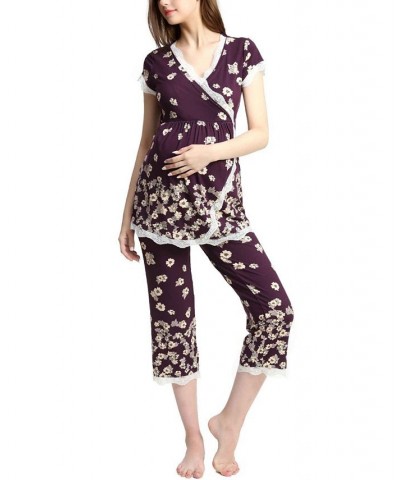 Kimi & Kai Addison Maternity Nursing Pajama Set Eggplant $37.60 Sleepwear