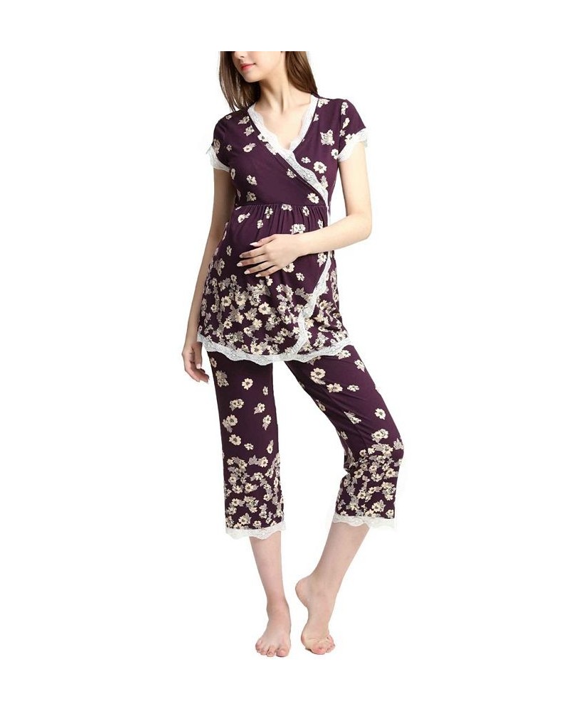 Kimi & Kai Addison Maternity Nursing Pajama Set Eggplant $37.60 Sleepwear