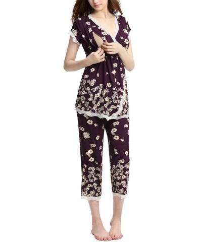 Kimi & Kai Addison Maternity Nursing Pajama Set Eggplant $37.60 Sleepwear