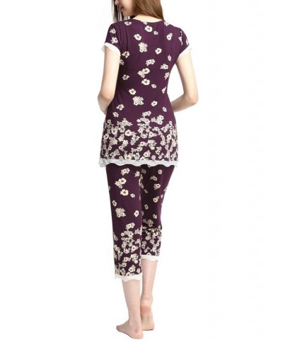 Kimi & Kai Addison Maternity Nursing Pajama Set Eggplant $37.60 Sleepwear