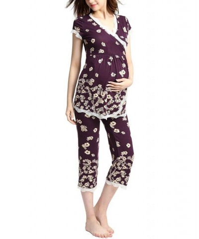 Kimi & Kai Addison Maternity Nursing Pajama Set Eggplant $37.60 Sleepwear