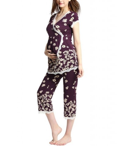 Kimi & Kai Addison Maternity Nursing Pajama Set Eggplant $37.60 Sleepwear