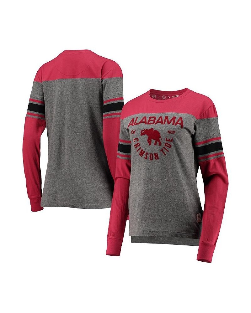 Women's Crimson Heathered Gray Alabama Crimson Tide Lizzy Flocking Striped Long Sleeve T-shirt Crimson, Heathered Gray $20.50...