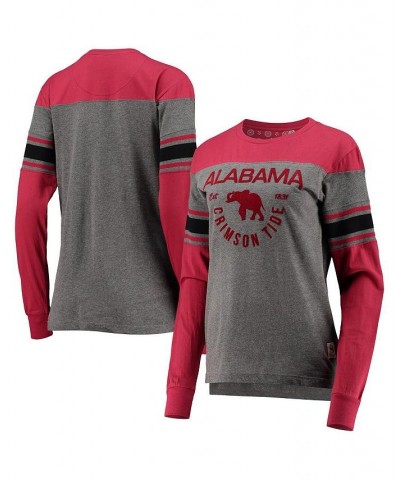 Women's Crimson Heathered Gray Alabama Crimson Tide Lizzy Flocking Striped Long Sleeve T-shirt Crimson, Heathered Gray $20.50...