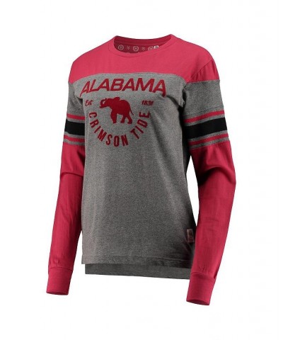 Women's Crimson Heathered Gray Alabama Crimson Tide Lizzy Flocking Striped Long Sleeve T-shirt Crimson, Heathered Gray $20.50...