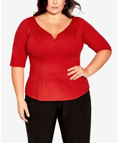 Trendy Plus Size Vintage-Like 3/4 Top Red $37.26 Tops