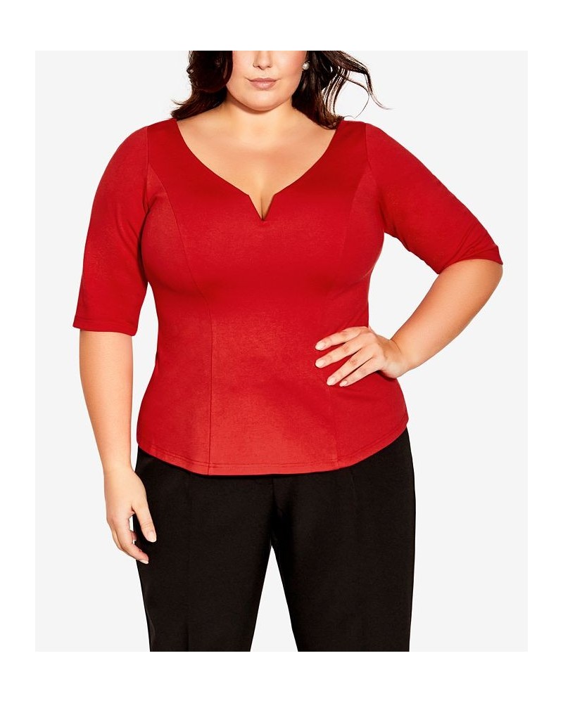 Trendy Plus Size Vintage-Like 3/4 Top Red $37.26 Tops