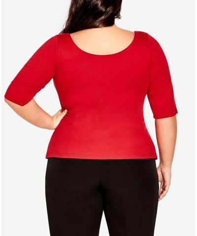 Trendy Plus Size Vintage-Like 3/4 Top Red $37.26 Tops