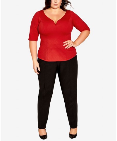 Trendy Plus Size Vintage-Like 3/4 Top Red $37.26 Tops