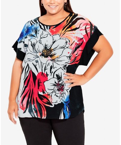 Plus Size Hazel Placement Scoop Neck Top Coral Artistic Floral $35.19 Tops