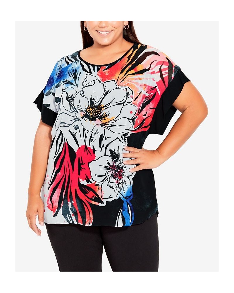 Plus Size Hazel Placement Scoop Neck Top Coral Artistic Floral $35.19 Tops