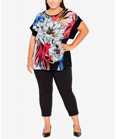 Plus Size Hazel Placement Scoop Neck Top Coral Artistic Floral $35.19 Tops