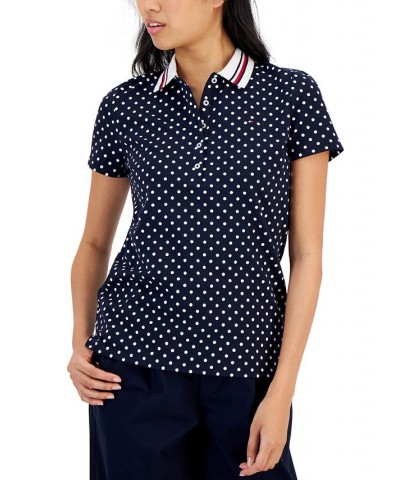 Women's Dotted Polo Shirt Blue $20.22 Tops