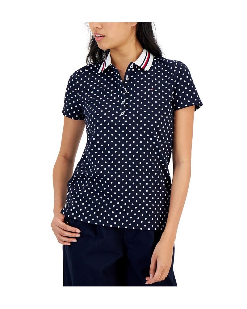 Women's Dotted Polo Shirt Blue $20.22 Tops