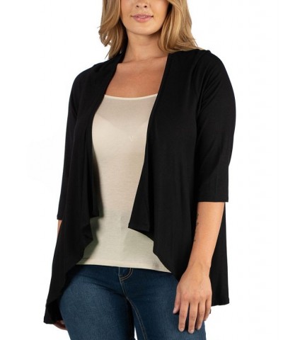 Elbow Length Sleeve Plus Size Open Cardigan Black $34.30 Sweaters