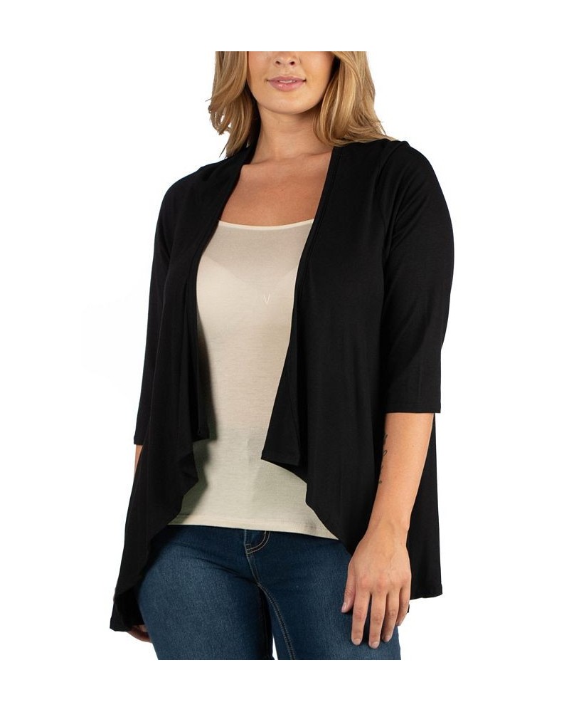 Elbow Length Sleeve Plus Size Open Cardigan Black $34.30 Sweaters