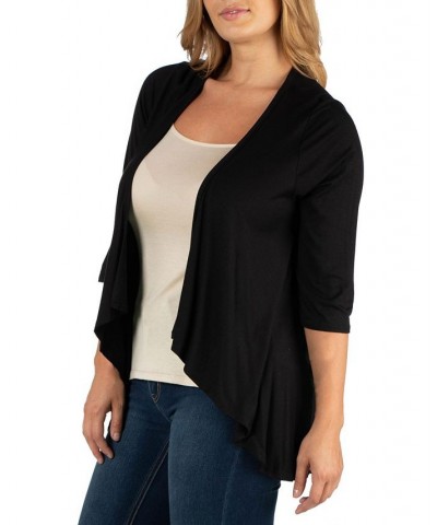 Elbow Length Sleeve Plus Size Open Cardigan Black $34.30 Sweaters