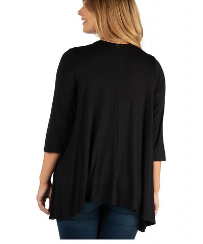 Elbow Length Sleeve Plus Size Open Cardigan Black $34.30 Sweaters