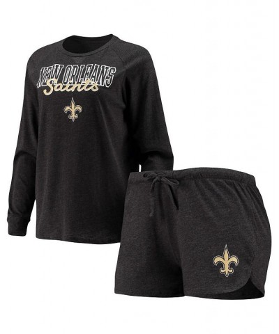 Women's Black New Orleans Saints Meter Knit Long Sleeve Raglan Top and Shorts Sleep Set Black $28.70 Pajama