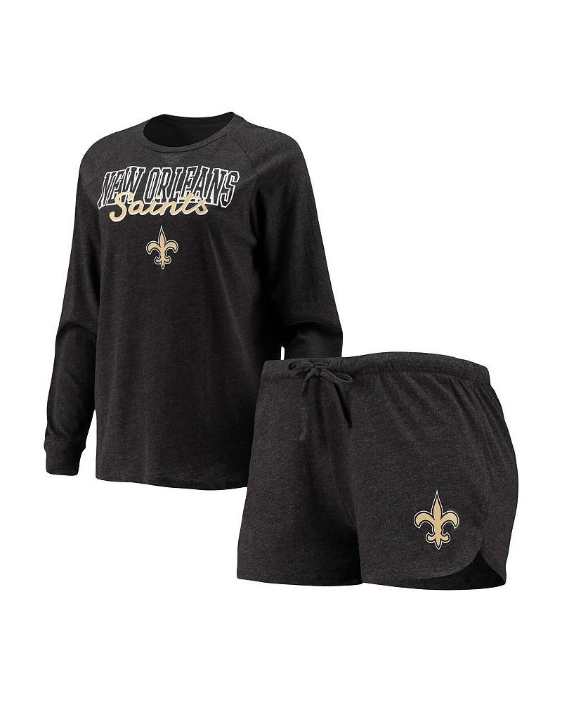 Women's Black New Orleans Saints Meter Knit Long Sleeve Raglan Top and Shorts Sleep Set Black $28.70 Pajama