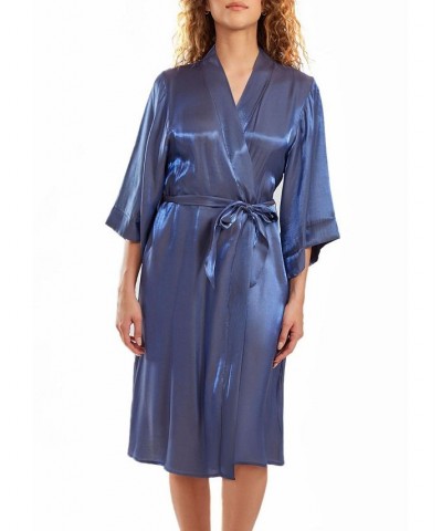 Women's Skyler Irredesant Robe with Self Tie Sash and inner Ties Blue $33.44 Sleepwear