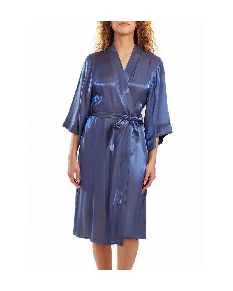 Women's Skyler Irredesant Robe with Self Tie Sash and inner Ties Blue $33.44 Sleepwear