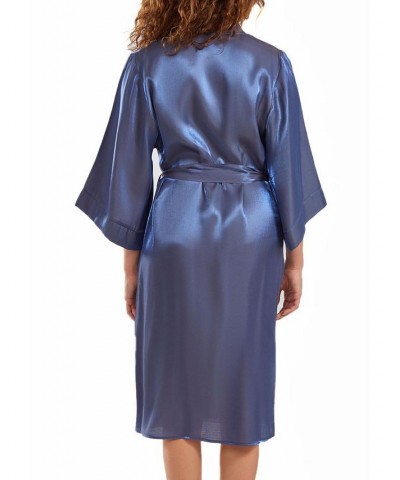 Women's Skyler Irredesant Robe with Self Tie Sash and inner Ties Blue $33.44 Sleepwear