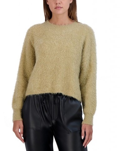 Women's Fuzzy Pullover Crewneck Sweater Tan/Beige $30.77 Sweaters