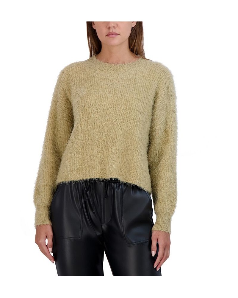 Women's Fuzzy Pullover Crewneck Sweater Tan/Beige $30.77 Sweaters