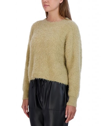 Women's Fuzzy Pullover Crewneck Sweater Tan/Beige $30.77 Sweaters