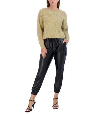 Women's Fuzzy Pullover Crewneck Sweater Tan/Beige $30.77 Sweaters