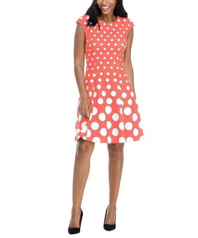 Women's Printed Fit & Flare Dress Orange $46.53 Dresses