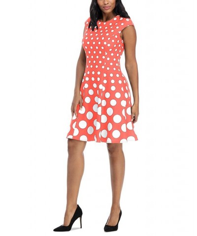 Women's Printed Fit & Flare Dress Orange $46.53 Dresses