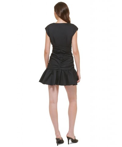 Women's V-Neck Empire-Waist Ruched Poplin Dress Black $53.64 Dresses