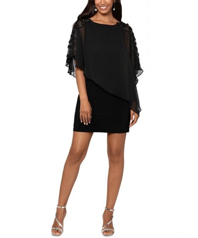 Women's Floral-Appliqué Overlay Dress Black $61.92 Dresses