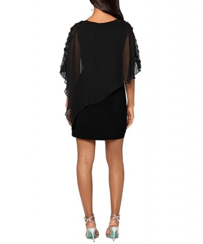 Women's Floral-Appliqué Overlay Dress Black $61.92 Dresses