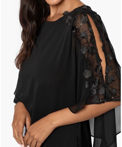 Women's Floral-Appliqué Overlay Dress Black $61.92 Dresses