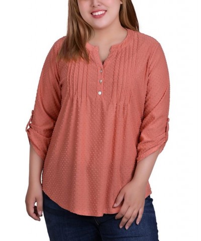 Plus Size 3/4 Tab Sleeve Y-Neck Blouse Orange $11.68 Tops