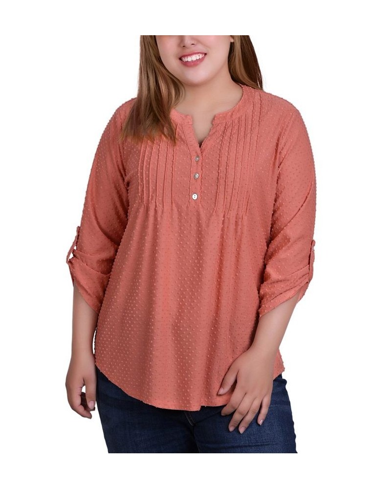 Plus Size 3/4 Tab Sleeve Y-Neck Blouse Orange $11.68 Tops