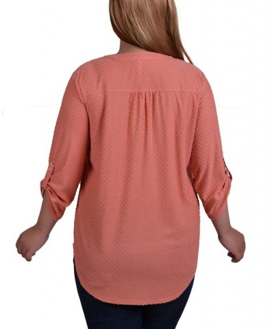 Plus Size 3/4 Tab Sleeve Y-Neck Blouse Orange $11.68 Tops