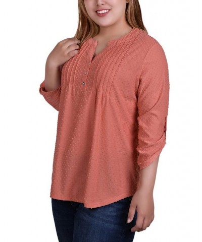 Plus Size 3/4 Tab Sleeve Y-Neck Blouse Orange $11.68 Tops