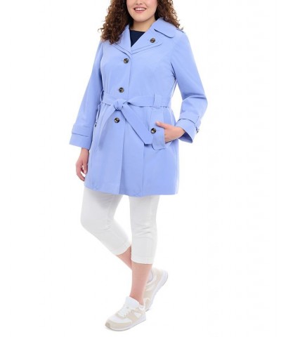 Women's Plus Size Hooded Belted Water-Resistant Coat Blue $62.40 Coats