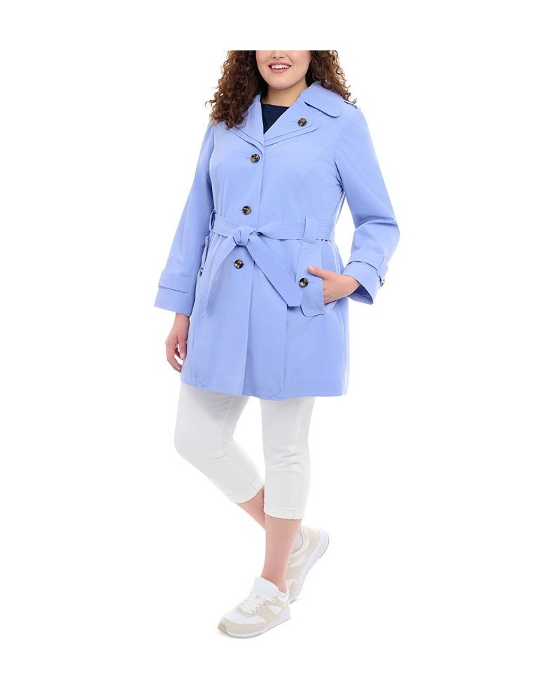 Women's Plus Size Hooded Belted Water-Resistant Coat Blue $62.40 Coats