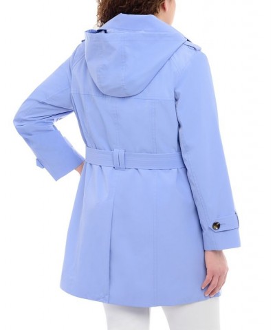 Women's Plus Size Hooded Belted Water-Resistant Coat Blue $62.40 Coats