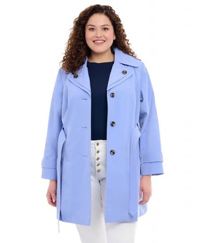 Women's Plus Size Hooded Belted Water-Resistant Coat Blue $62.40 Coats