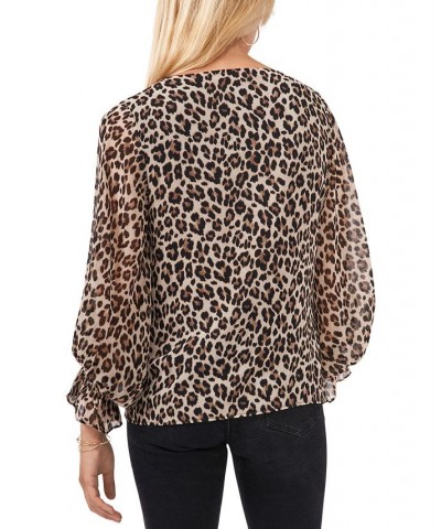 Leopard-Print Smocked-Cuff Top Rich Black $43.61 Tops