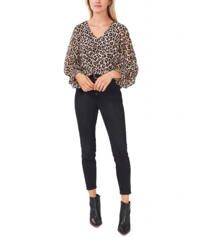 Leopard-Print Smocked-Cuff Top Rich Black $43.61 Tops