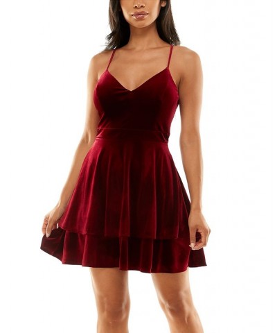 Juniors' Velvet V-Neck A-Line Dress Wine $29.99 Dresses