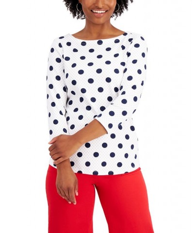 Women's Dot-Print Boat-Neck Top White $12.50 Tops